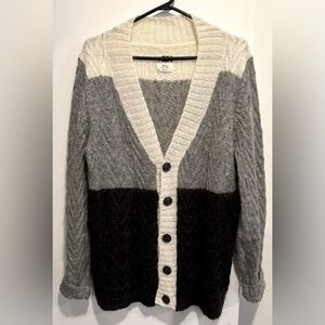 Le31 Mohair blend colorblock Simons button cardigan gray cream black knit USM